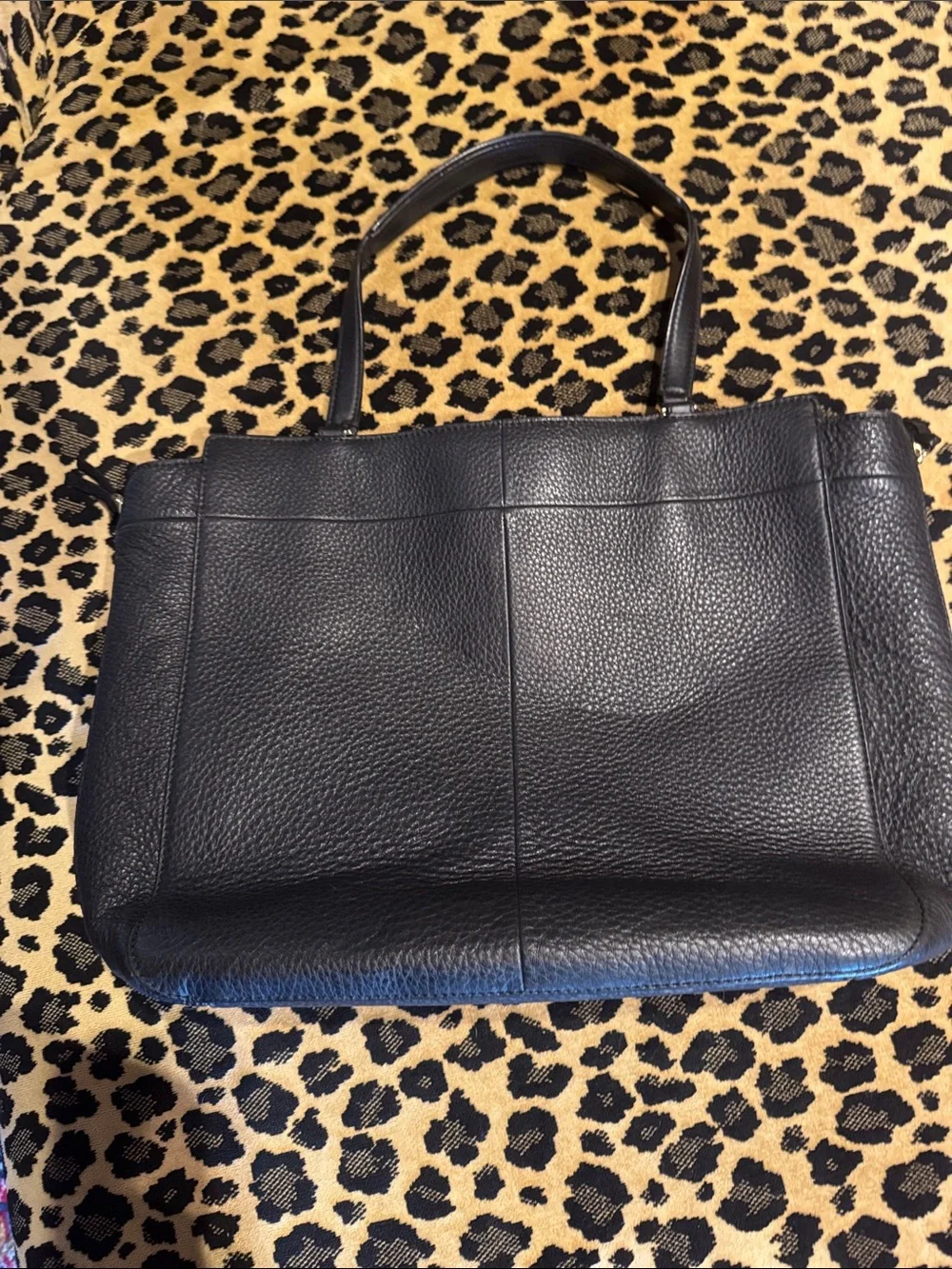 Tory Burch Black Pebbled Leather Satchel with Gold Logo